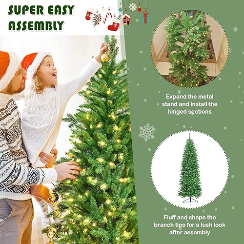 Miniatura 6 de HAPPYGRILL Árbol de Navidad artificial de abeto artificial preiluminado de 6 pies con 743 puntas, soporte de hierro resistente, fácil de instalar,