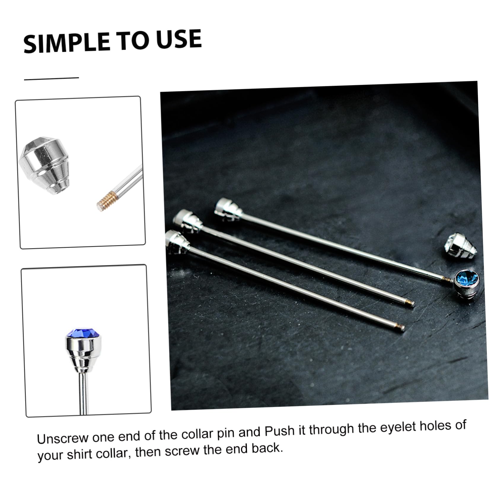 SHERCHPRY 3sets Collar Pin for Men Lapel Pin Decorative Shirt Collar Stay Rhinestone Clip 2pcs*3