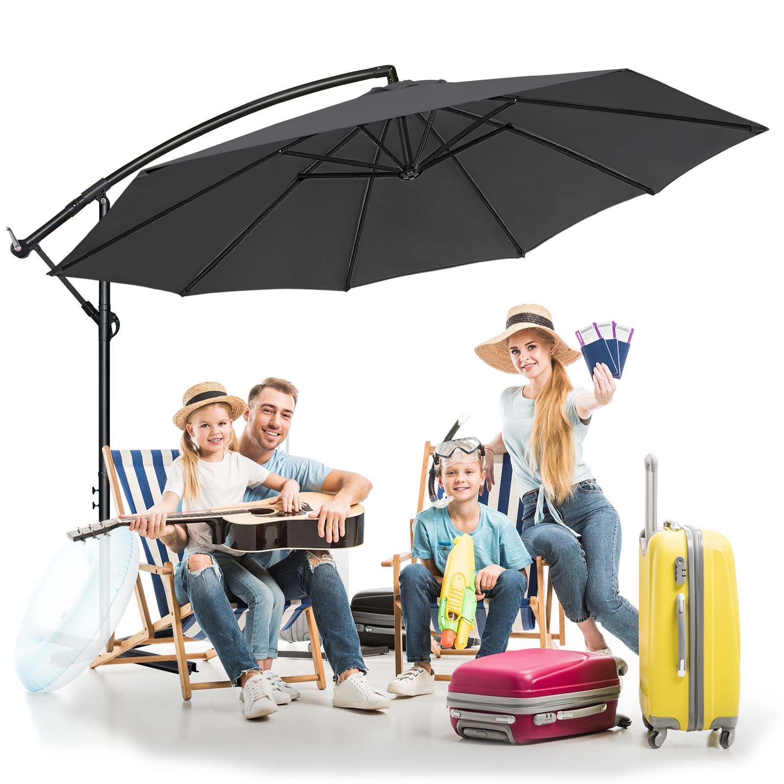 ACXIN Aluminiowy parasol przeciwsłoneczny z mechanizmem korbowym, parasol ogrodowy, balkonowy z ochroną UV 40+, do ogrodu, na balkon, do tarasu, ciemnoszary, 300cm