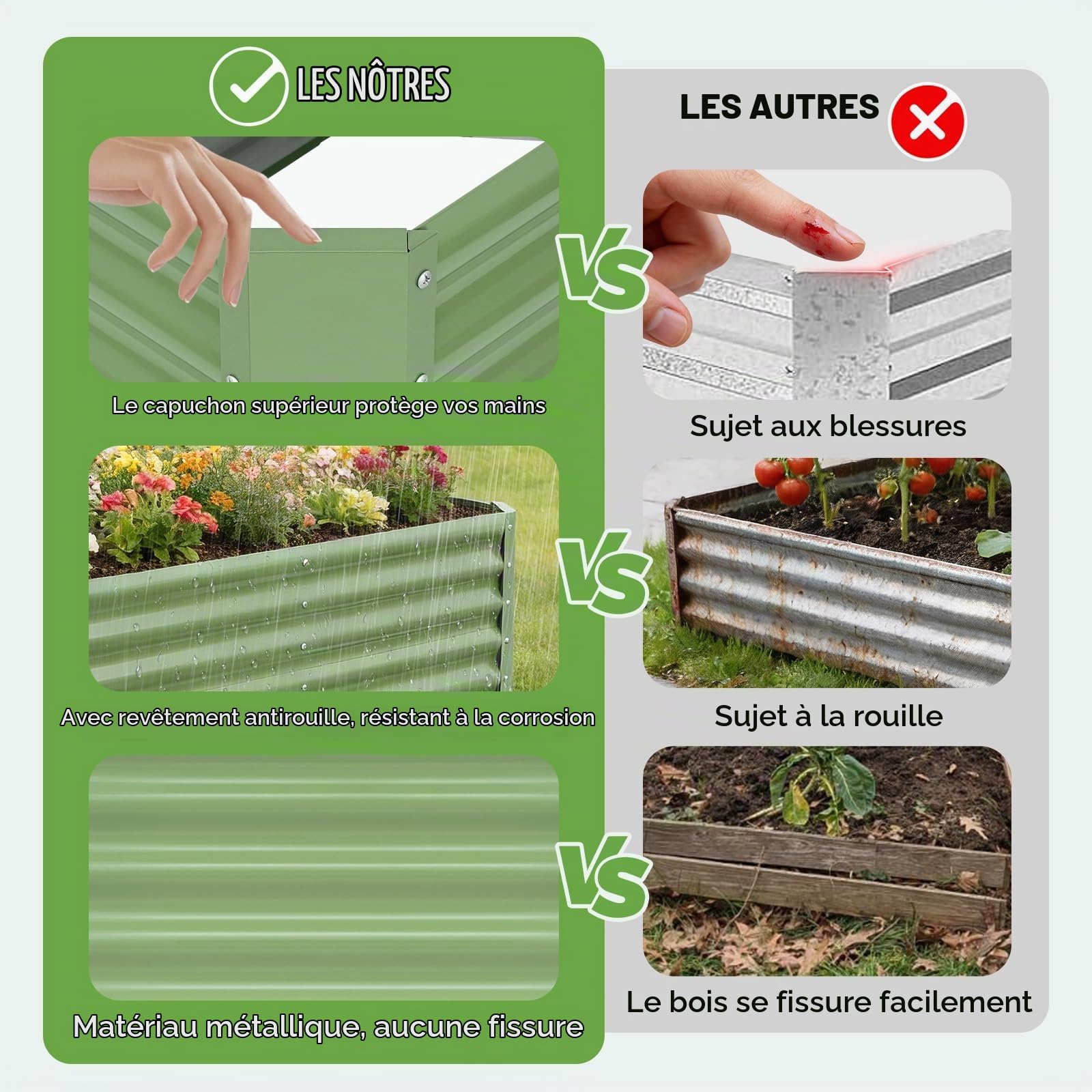INNO STAGE Jardinière surélevée galvanisée - 180 x 90 x 53 cm - Jardinière surélevée en métal pour l'extérieur - Grands parterres surélevés en acier pour légumes et fleurs - Jardinières d'extérieur