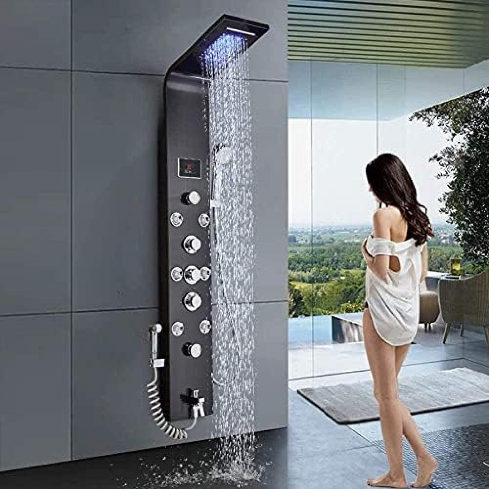 Robinet de douche thermostatique de luxe et ciel de pluie au plafond encastré