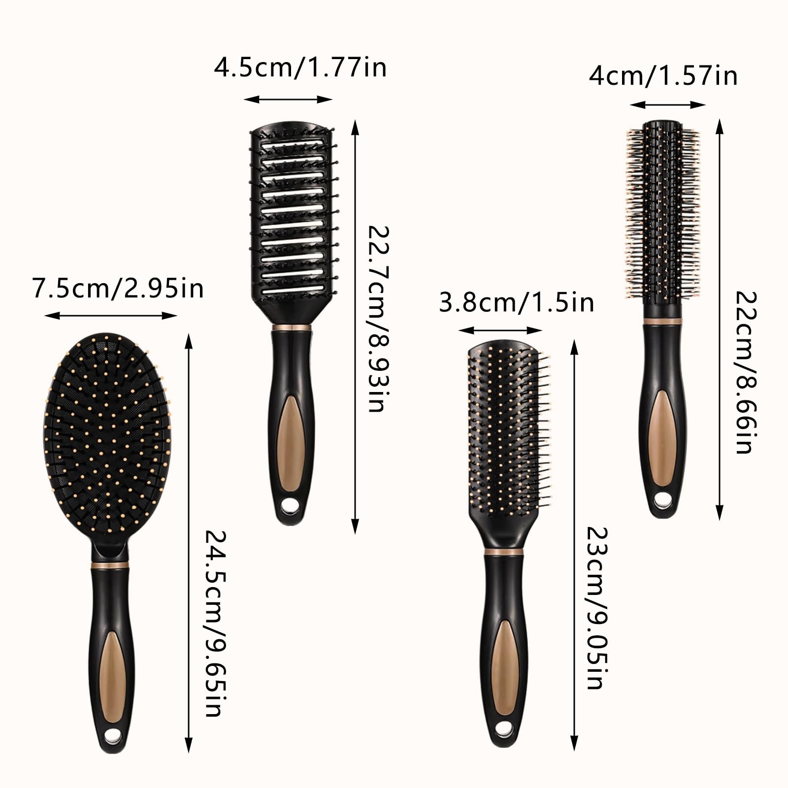 JarKuen Hairbrushes 4Pcs Hair Brush Set Anti Static Massage Oval Comb Round Hair Brush Vent Hair Brush Detangling Brush Paddle Brush for for Men Women Curling Hair Drying - Image 2