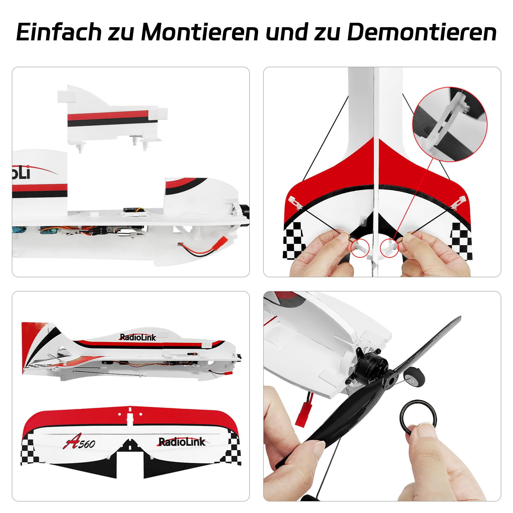 Radiolink A560 RC Flugzeug 3D Kunstflugzeug Bereit zu fliegen (RTF) 4 Kanäle mit Byme-A Gyro Flugregler, T8S Fernseteuerung, R8FM Empfänger Brushless Motor Freundlich für Anfänger & Fortgeschrittener