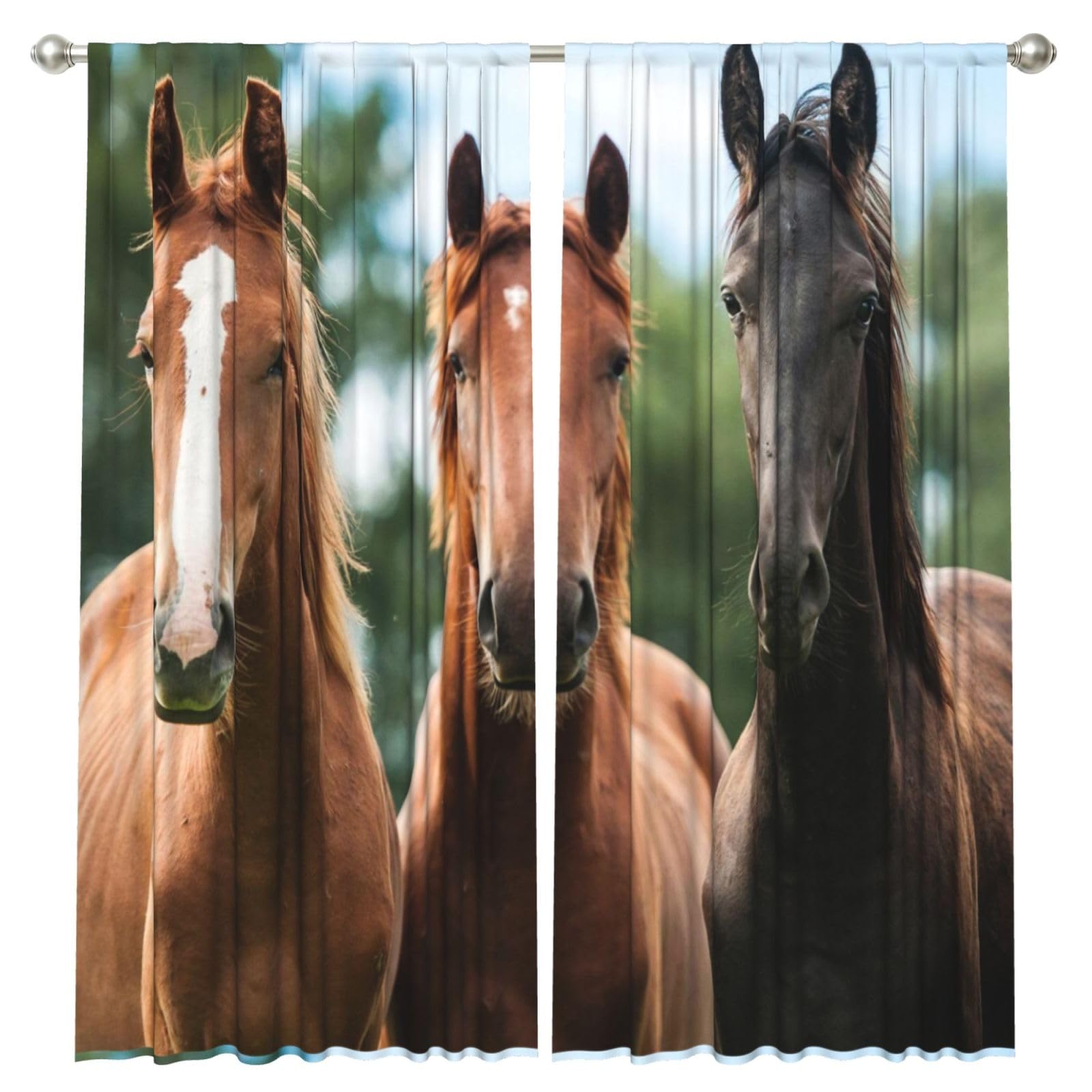 InOmak Three Horses Black, 2 Panels Window Curtains 52 x 84 Inch Blackout Curtains for Living Room Bedroom