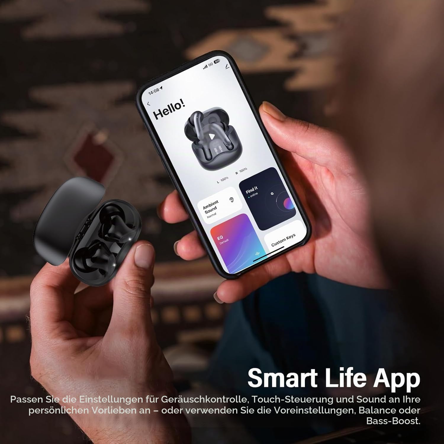 Bluetooth Kopfhörer mit Hybride Aktive Geräuschunterdrückung, In Ear Kopfhörer Kabellos Bluetooth 5.4, 6Mic, 49Std. Wiedergabe, kraftvoller Bass, 8 EQ-Modi, APP-Steuerung, kabelloses Laden, Multipoint