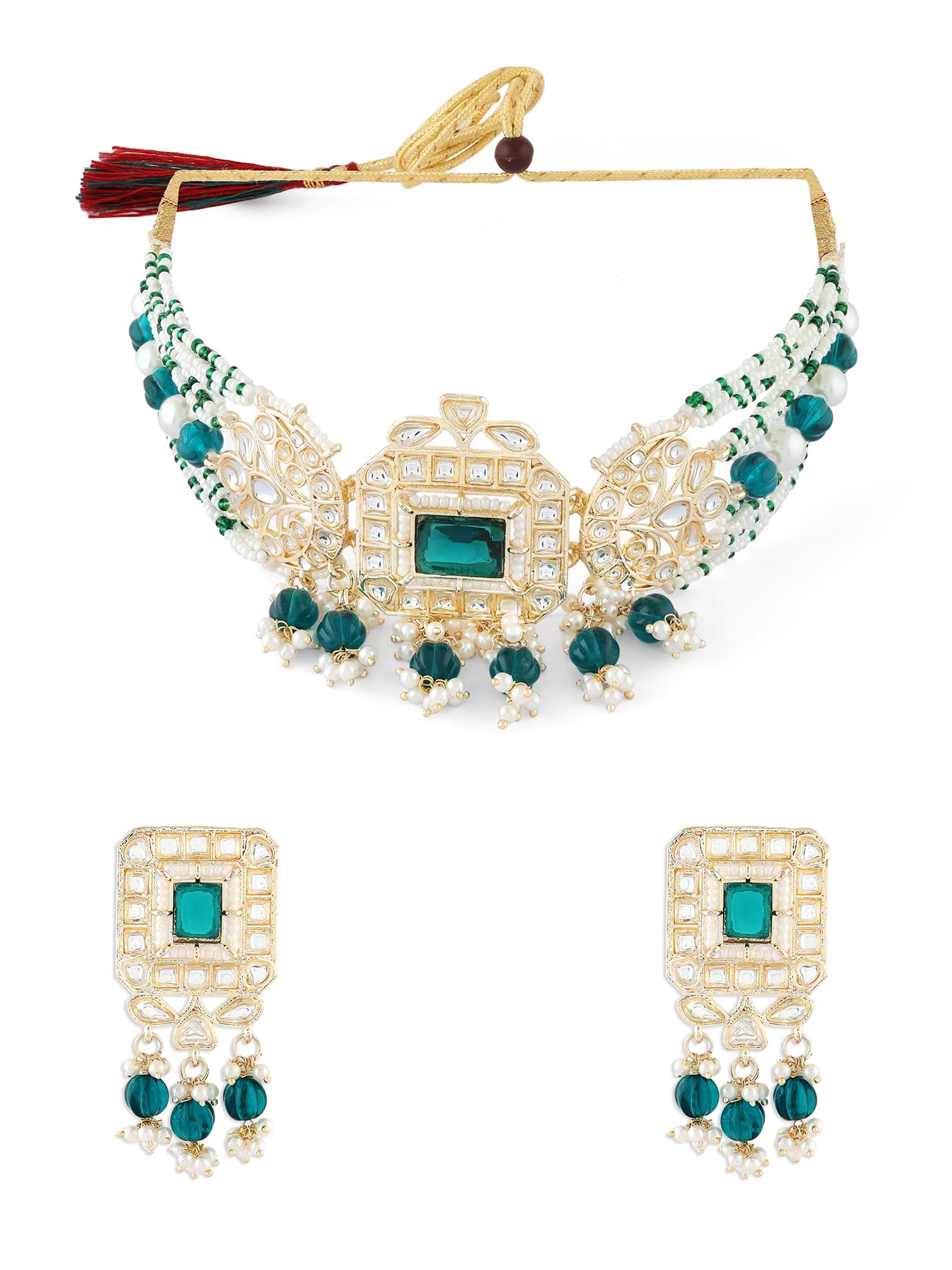 ZAVERI PEARLS Green Multistrand Beaded Kundan Choker Necklace & Earring Set For Women-ZPFK17607 (B0CWNX6YR4) Amazon Price History, Amazon Price Tracker