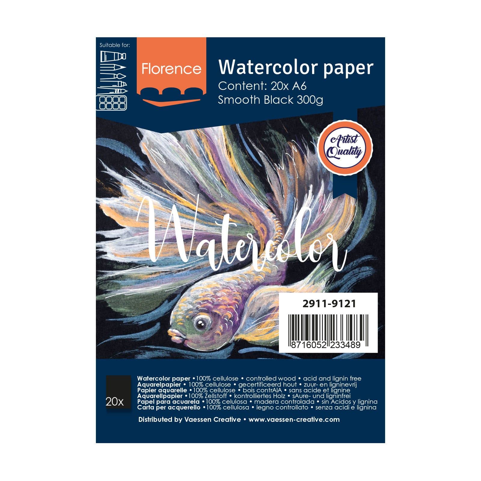 Florence Watercolour Paper Smooth - Aquarelle Paper for Water Paint A6 - Black - Drawing Pad and Art Book for Drawing, Art Paper and Watercolour - 300 GSM