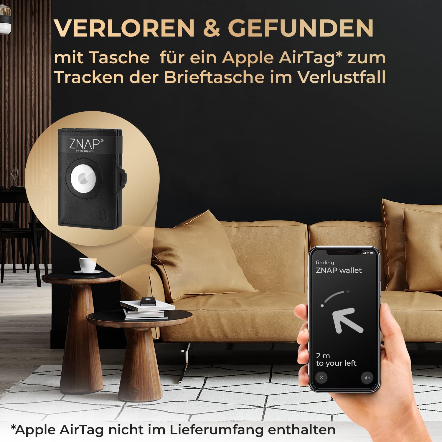 ZNAP Airtag Wallet aus Premium Leder | Kreditkartenetui Herren | Geldbörse Herren | RFID-Blockierung & Slim Wallet