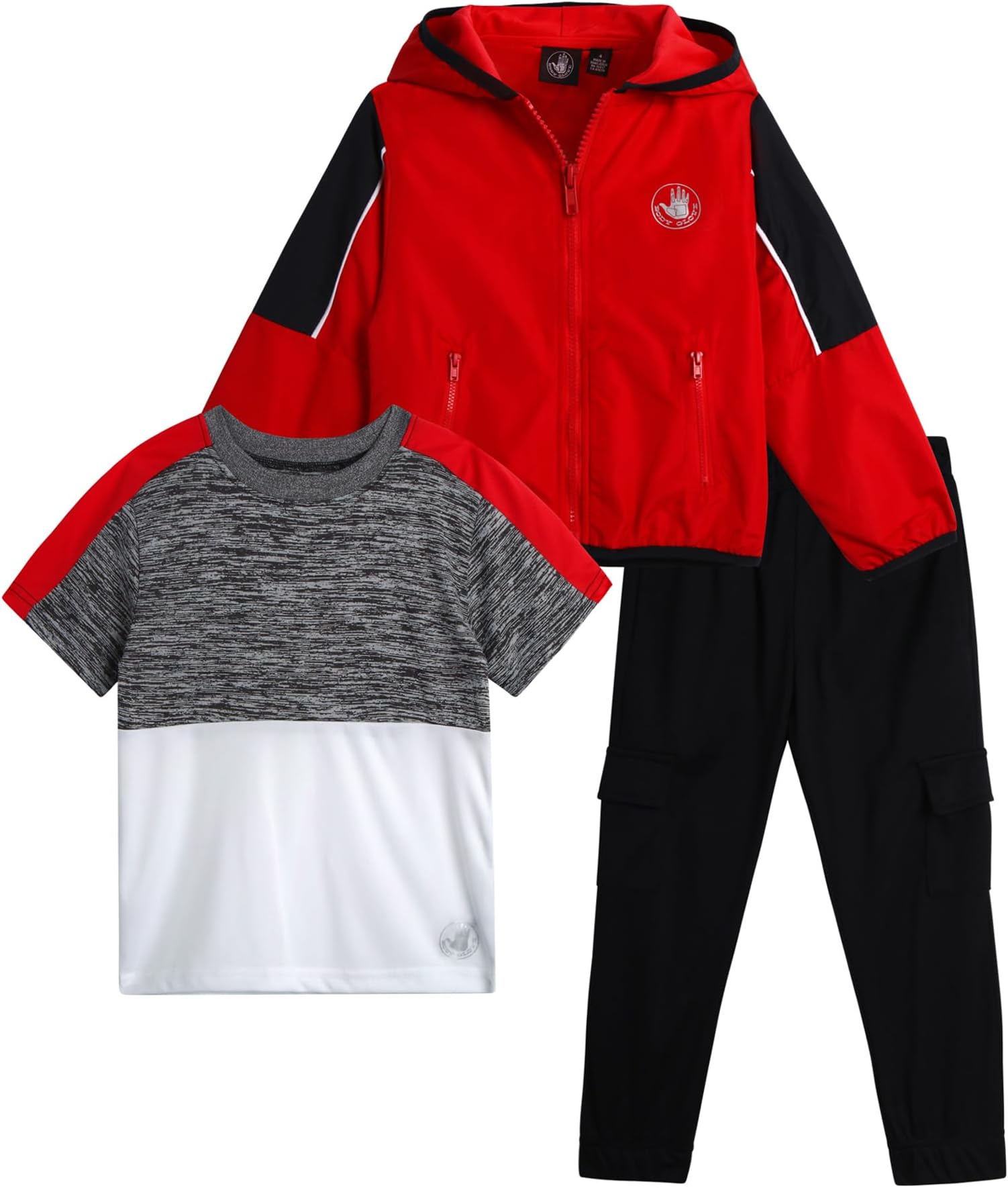 Body Glove Boys' Tracksuit Set - 3 Piece Windbreaker Jacket, Tricot Cargo Jogger Sweatpants, and Performance T-Shirt (2T-7)