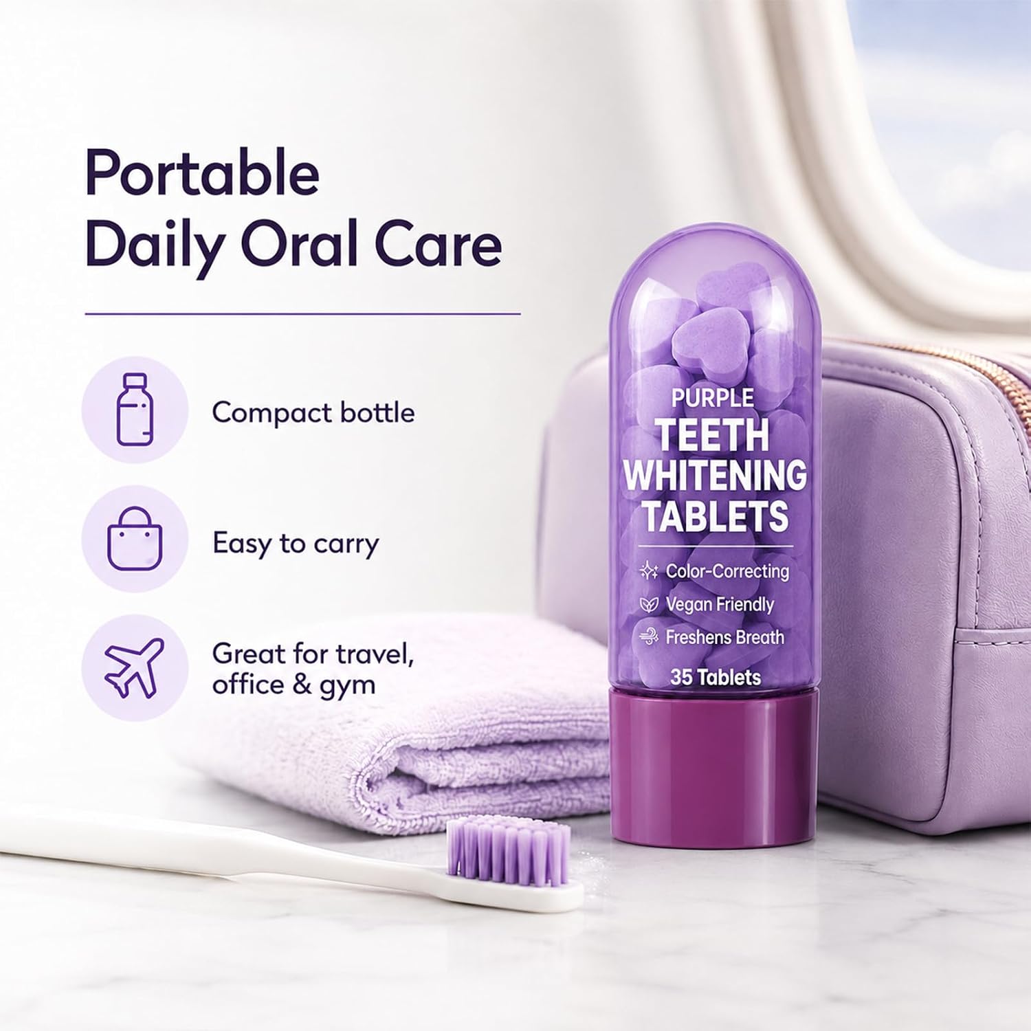 Purple Toothpaste Tablets for Teeth Brighten, 35 Count (One Bottle)