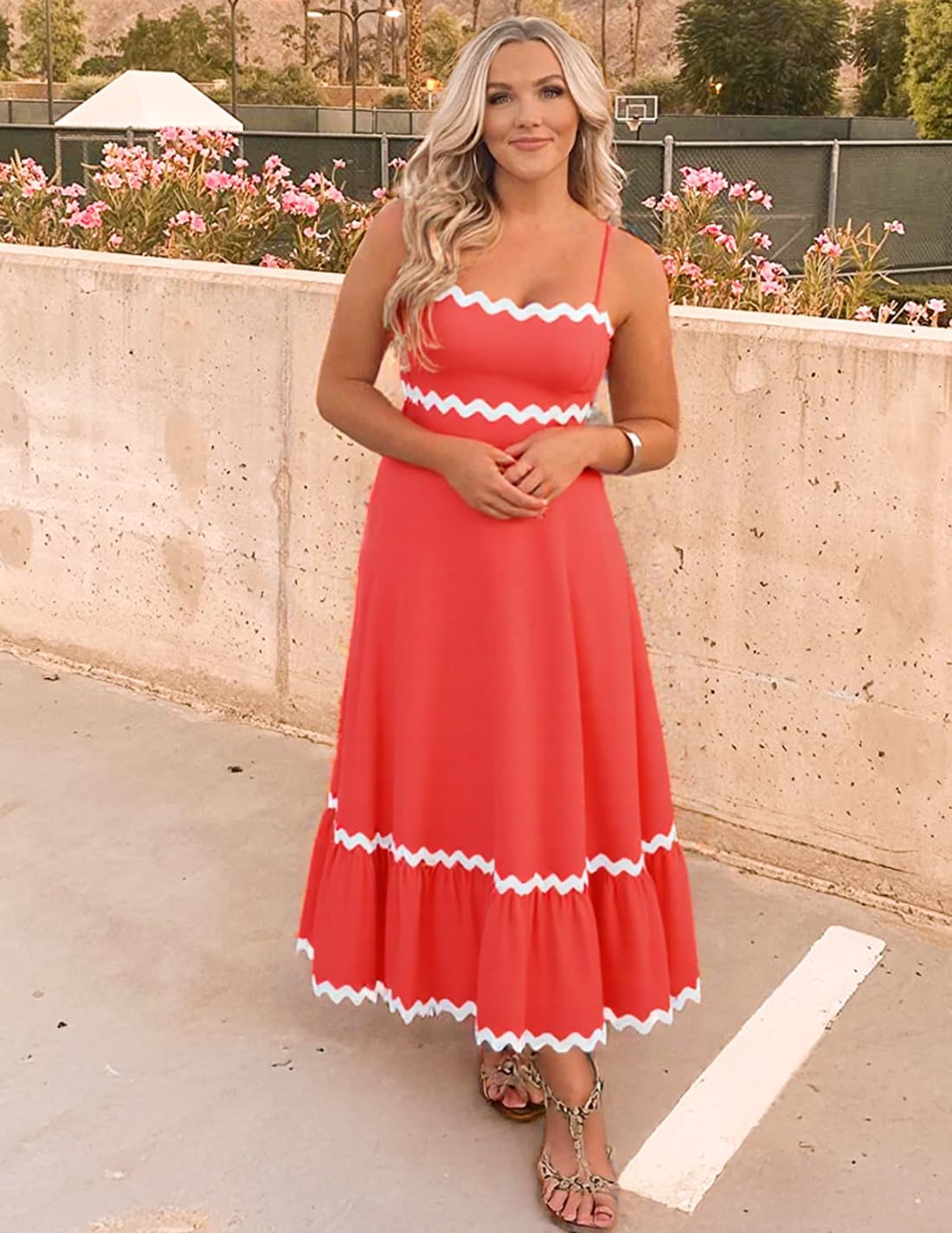 ZESICA Women's 2026 Summer Spaghetti Straps Sleeveless Backless Sundress Flowy Smocked Lace Swing A Line Midi Dress - Image 5