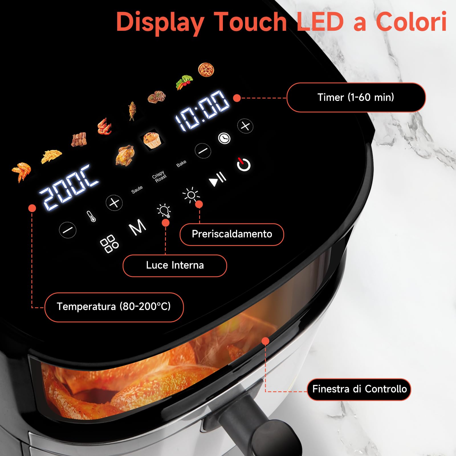 Taylor Swoden Friggitrice ad Aria 8L, 2000W Air Fryer con Doppia Resistenza e Interno in Metallo, Finestra Visibile, 10 Programmi, Senza Girare, Nero