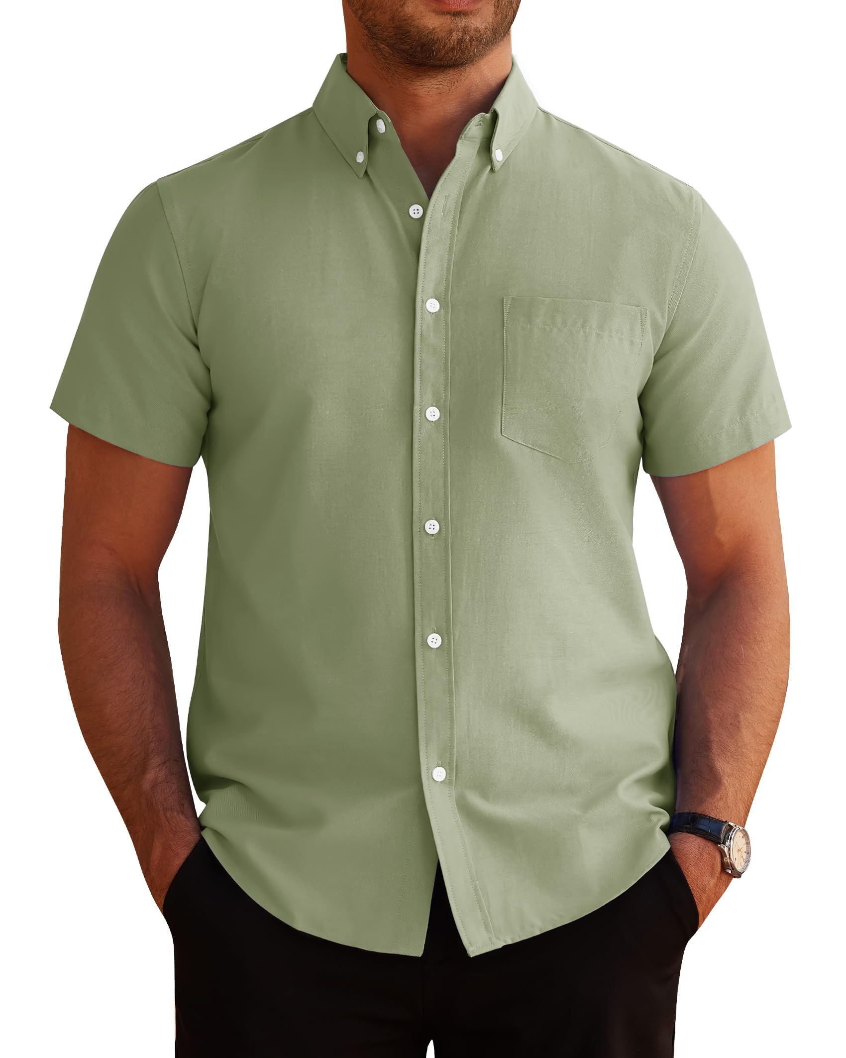 J.VER Hemd Herren Kurzarm Sommerhemd Freizeit Business Oxford Regular Fit Kurzarmhemd Baumwollhemd Button Down Shirt Mit Tasche