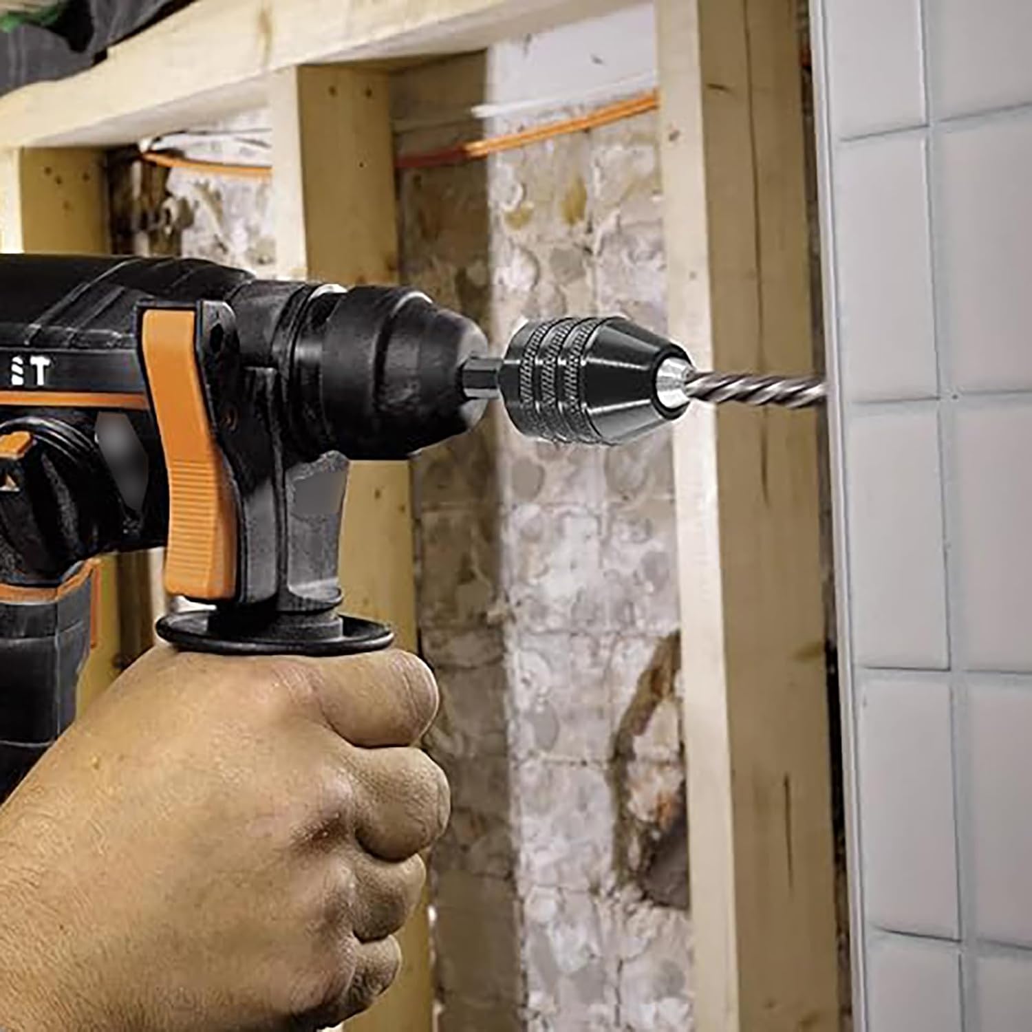 Quick Change Hex Shank Three-Jaw Self-Centering Drill Chuck for Electric Grinder, 1/4 Inch Twist Drill Bit Holder