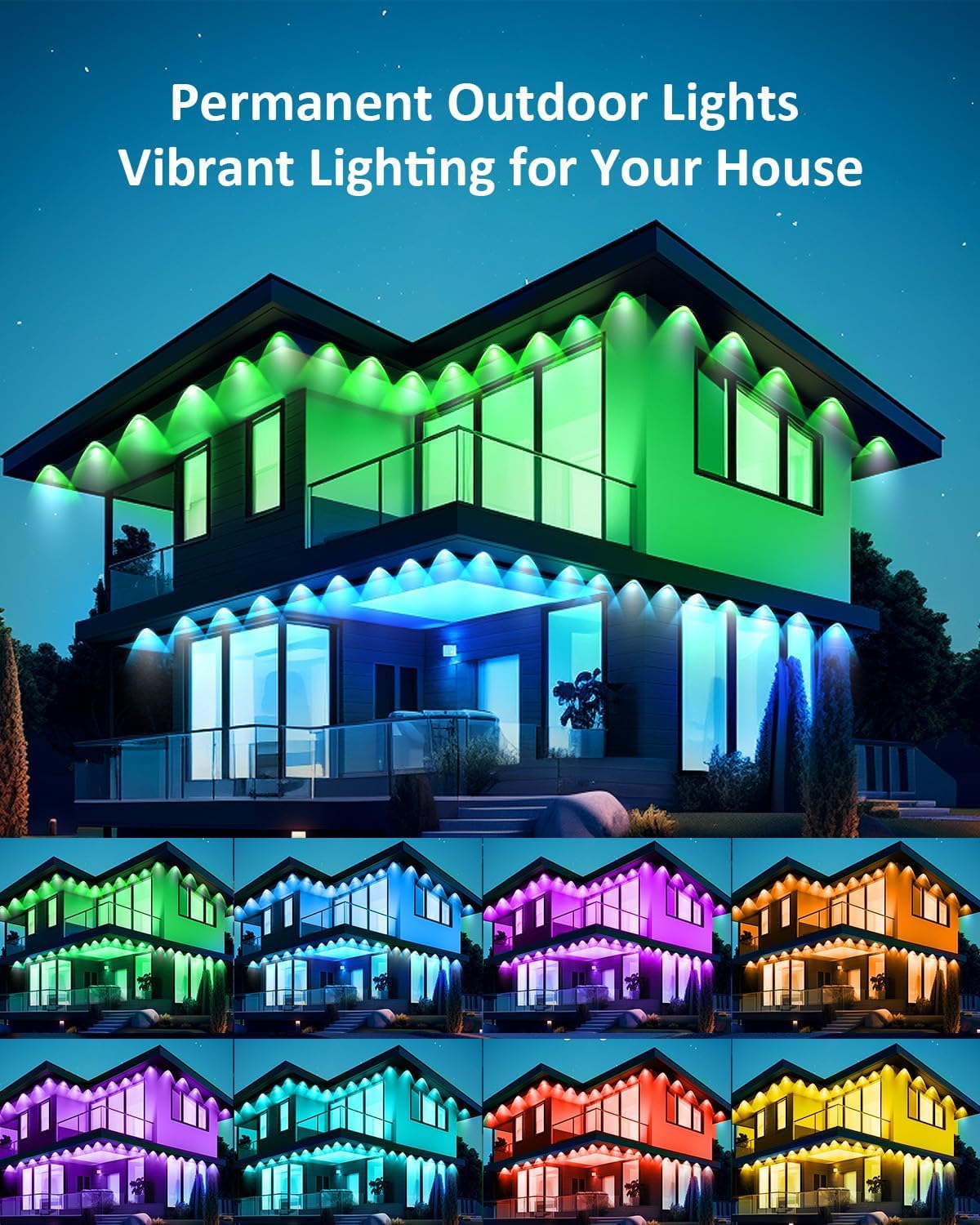 EJ's SUPER CAR Permanent Outdoor Lights,200ft RGB Eaves Lights with App & Remote Control, Outdoor String LED IP67 Waterproof for Christmas, Halloween, New Year, Holidays Roof Eaves House Garden Decor