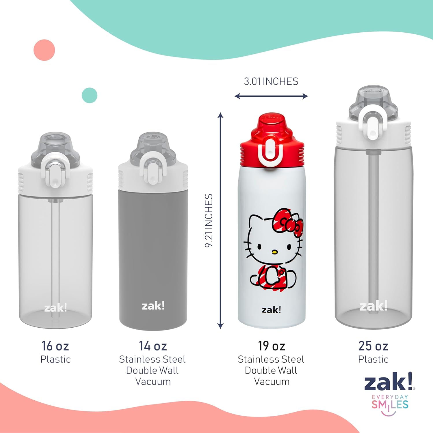 Zak Designs Sanrio Sage Kids Water Bottle For School or Travel, 19oz Stainless Steel Water Bottle With Straw, Handle, and Leak-Proof, Pop-Up Spout Cover (Hello Kitty) - Image 10