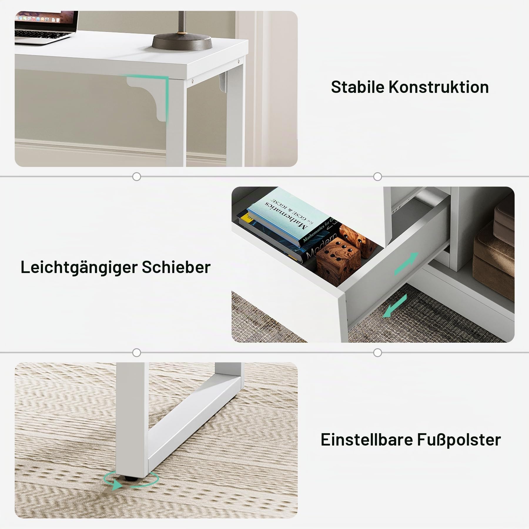 Tribesigns Schreibtisch, L-förmiger Computertisch mit Schubladen und Regalen, wendbarer weißer Eckschreibtisch mit Aufbewahrungsschrank, moderner Arbeitstisch für Homeoffice, Schlafzimmer