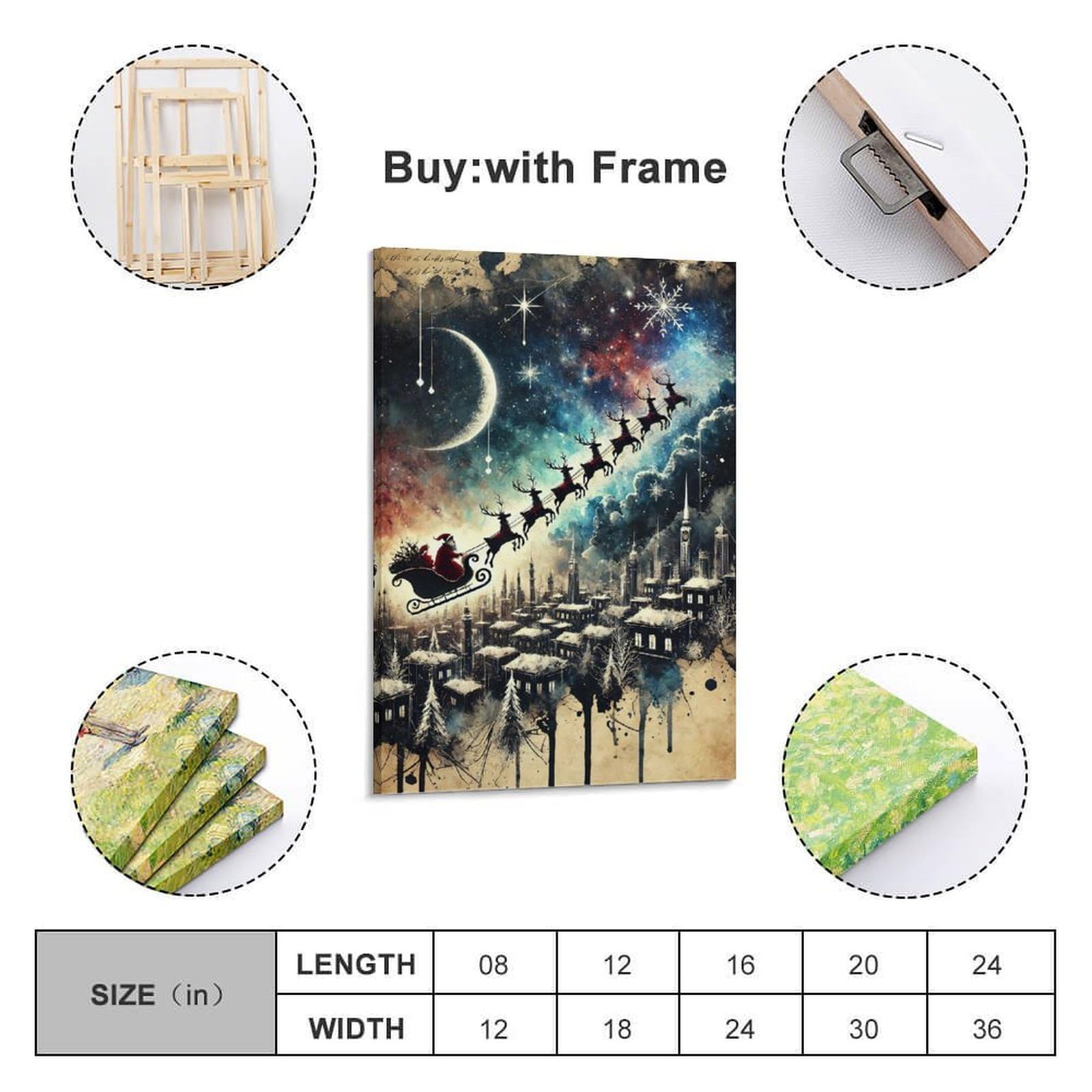 CWLLOG Stampe su tela da parete, poster natalizio con slitta interstellare sulla città, evidenziando festival di fantascienza, decorazione moderna per soggiorno e camera da letto, 60 x 90 cm