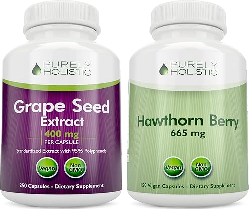 Purely Holistic Extracto de semilla de uva de 400 mg + paquete de bayas de espino de 665 mg – 400 cápsulas veganas – Hecho en Estados Unidos