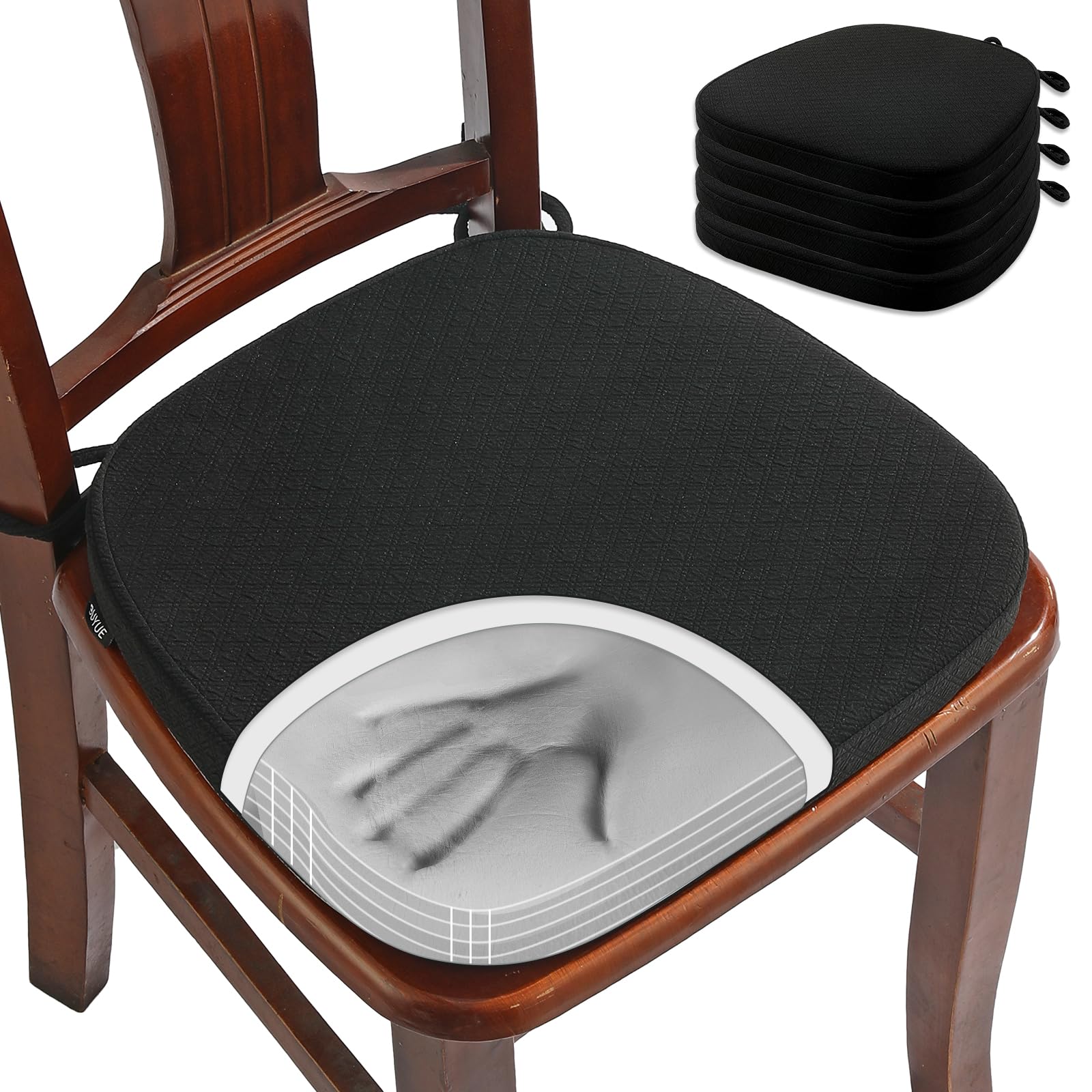 BUYUE Luxury 100 Pure Memory Foam Chair Cushions 4 Pack Jacquard 16 U-Shape Comfortable Dining Chair Pads Removable