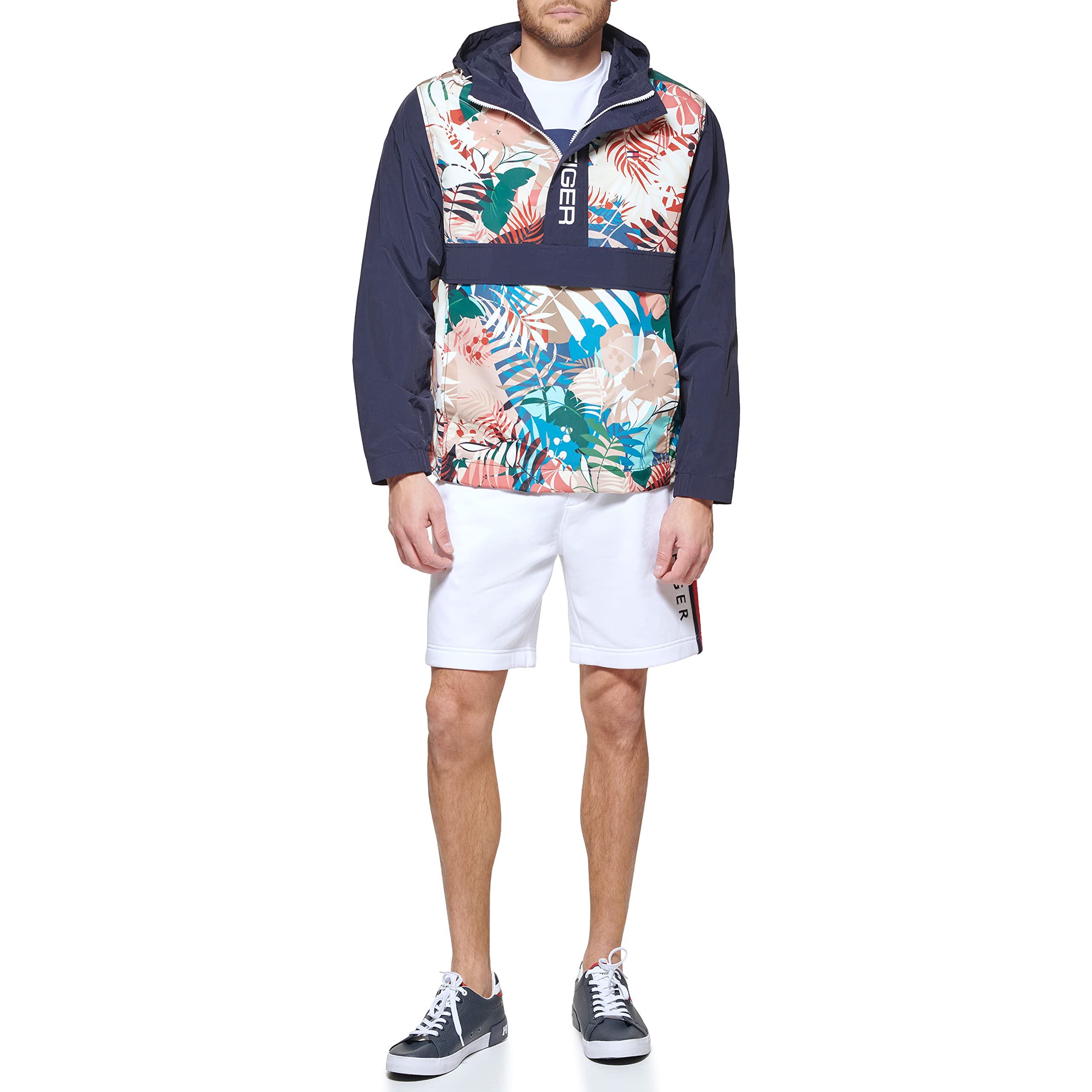 Tommy Hilfiger Leichte Taslan-Windjacke für Herren, mit Kapuze, wasserabweisend, Retro-Stil, Tropischer Druck, XXL – Ansicht 2