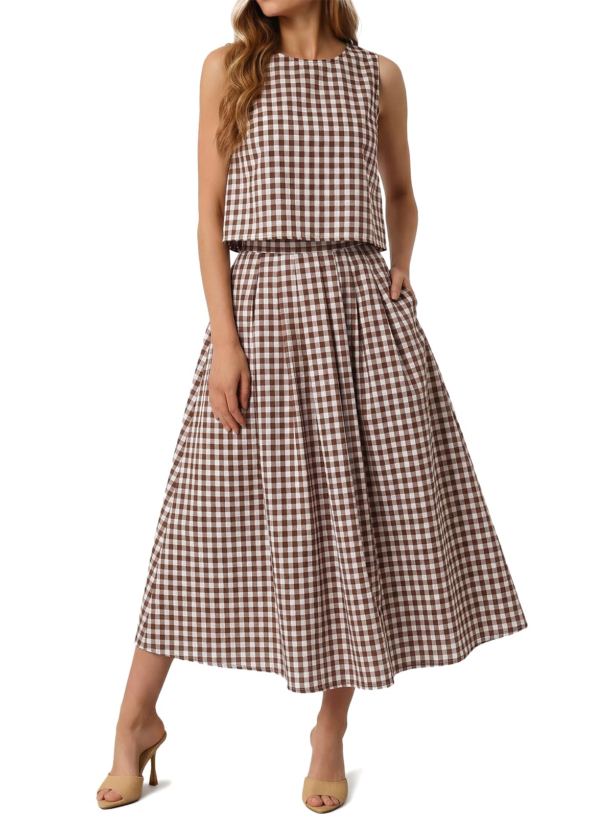 Tankaneo Womens 2 Piece Skirt Sets Summer Striped Tank Tops Midi Dress 2026