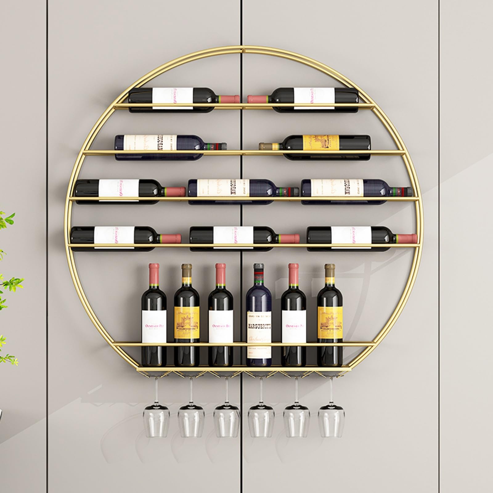 Casier à vin mural rond pour optimiser l'espace mural du salon avec élégance