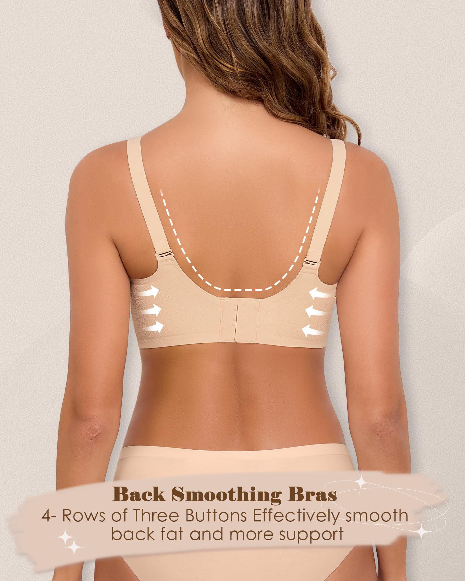 HORISUN Reggiseni senza cuciture, senza ferretto, da donna, ondulato, scollo a V, supporto morbido, copertura completa, comodo