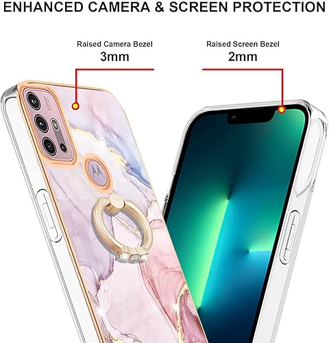 Miniatura 3 de Funda para Moto G30, Moto G20, Moto G10, TPU suave + patrón de mármol IMD brillante anillo Kickstand caso para niñas y mujeres, funda de protección