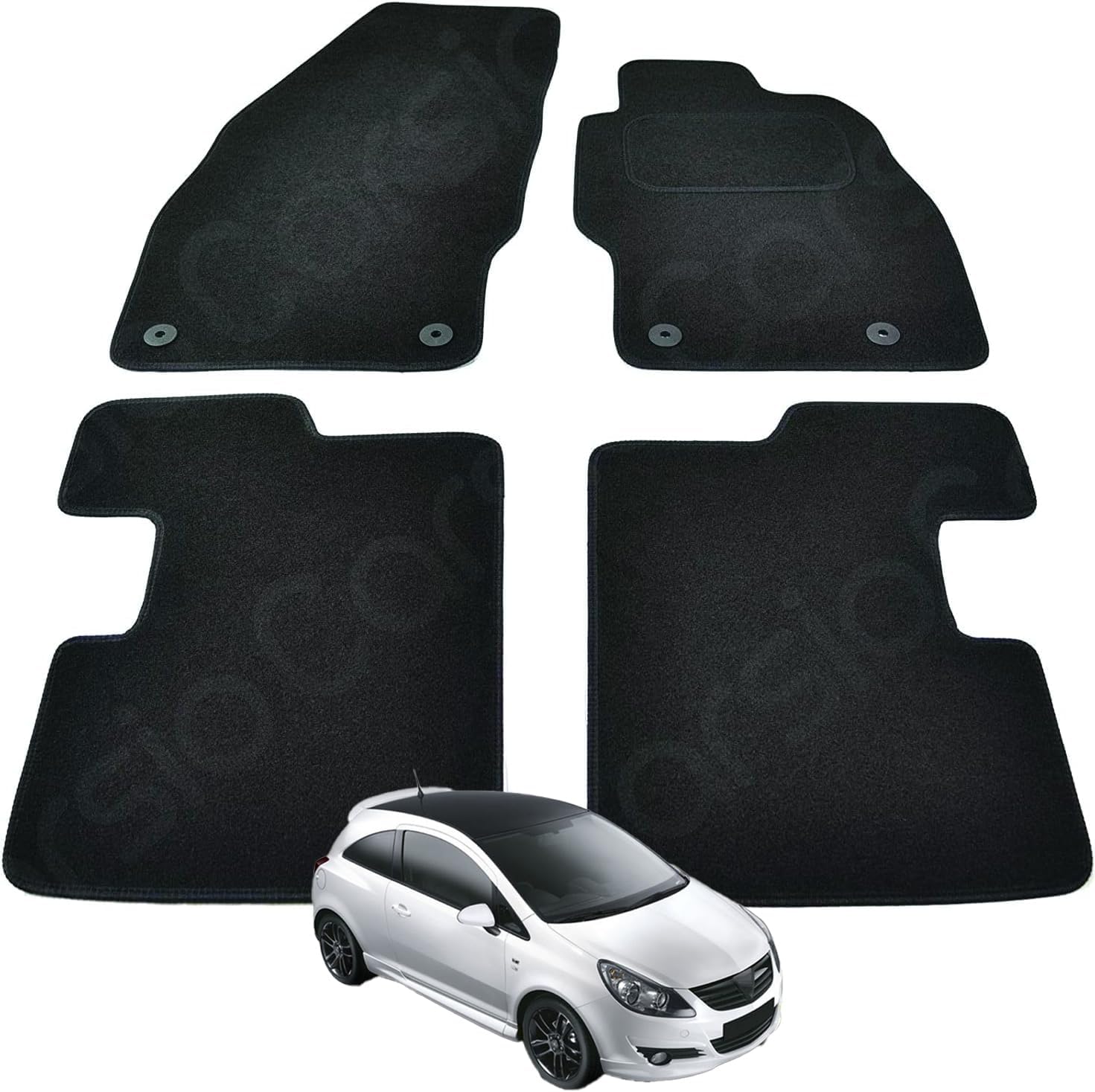 Carsio CARP-CUT-1312-(33x4) Tailored Black Carpet Car Mats for Corsa D 2007 to 2014-4 Piece Set With 4 Clips