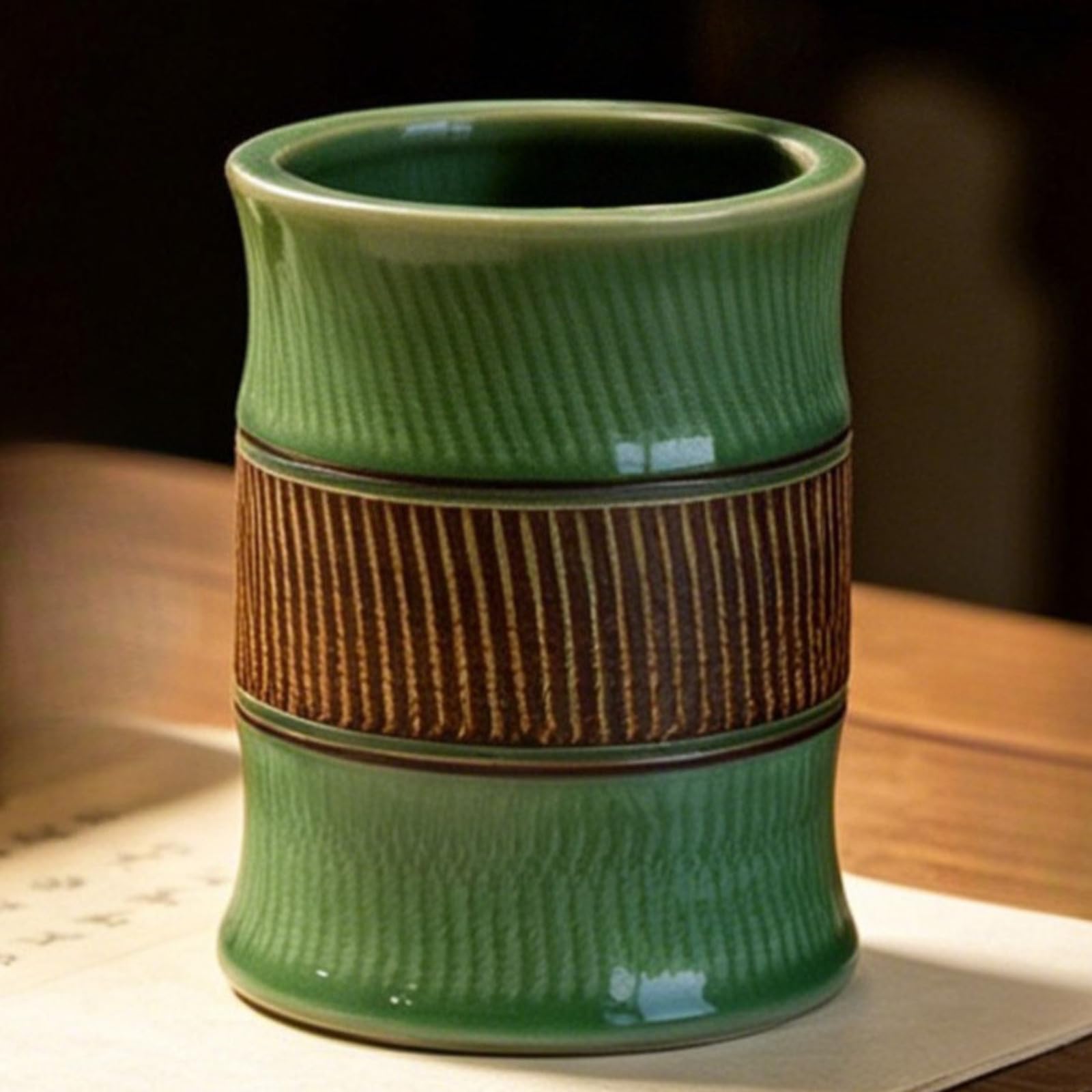 Uchwyt na długopis Celadon Ancient Handmade, 14,5 cm 14,5 cm, rzeźbiony uchwyt na długopis biuro przechowywanie rękodzieło