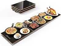 CedarAce Stackable Food Warmer for Parties & Buffets: 47x12" Assemblable Electric Tray, 8 Temp Levels, 8-Hour Timer, Table-Protecting Mat