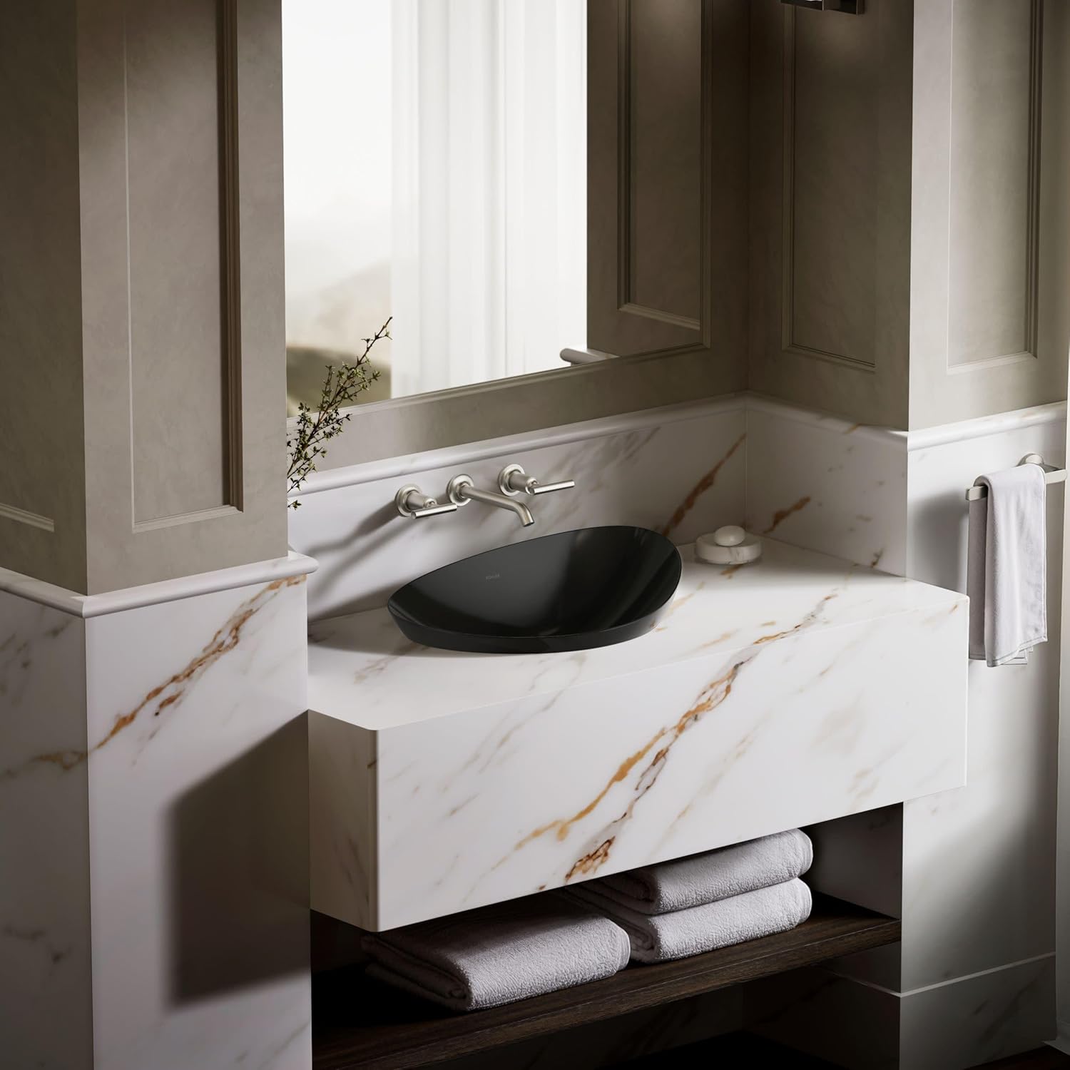Kohler 20704-N-7 Veil™ 21" oval vessel bathroom sink, no overflow, Black Black