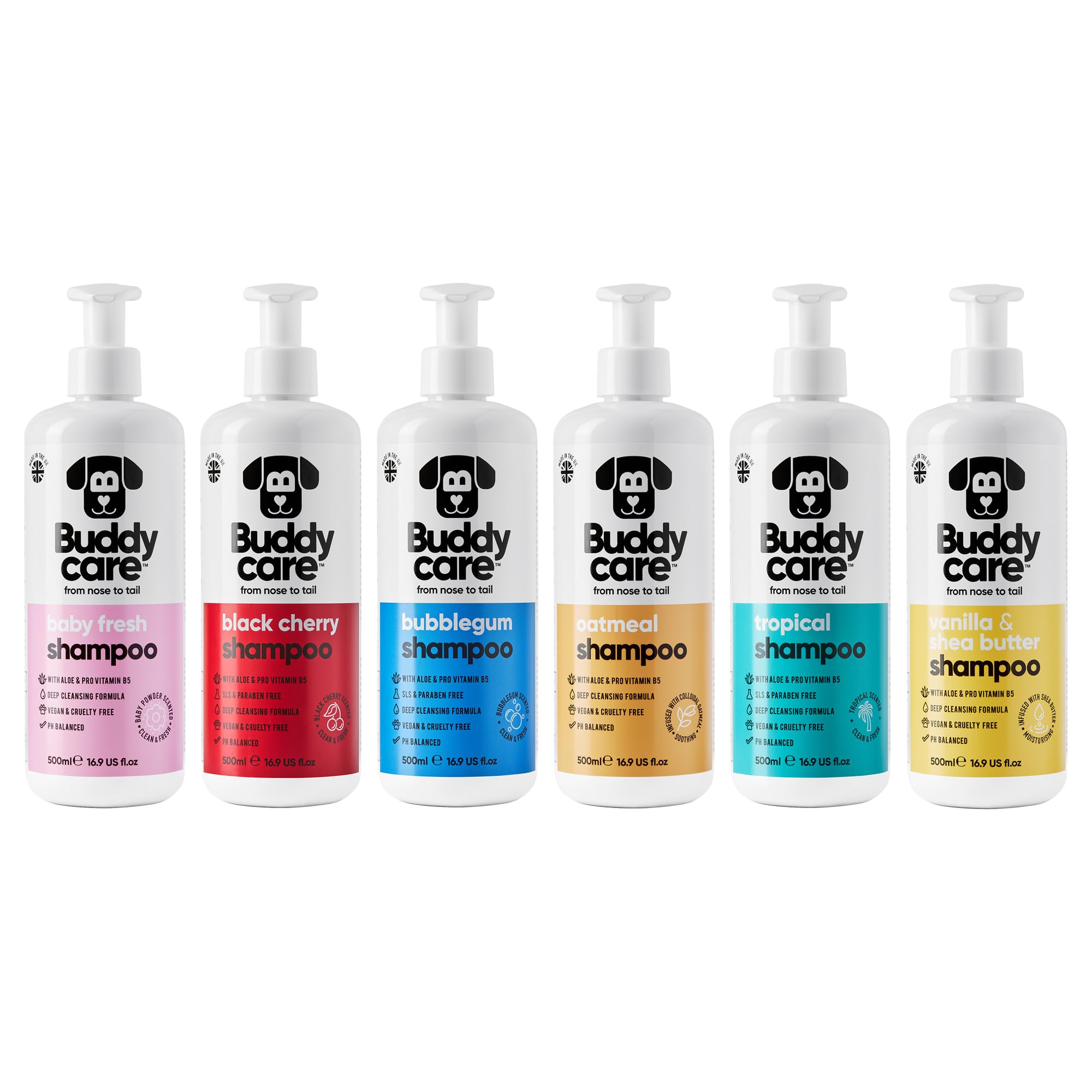 Dog Shampoo Scented Bundle by Buddycare | Deep Cleansing Shampoo for Dogs | 6x Scents | With Aloe Vera and B5 (500ml x6)