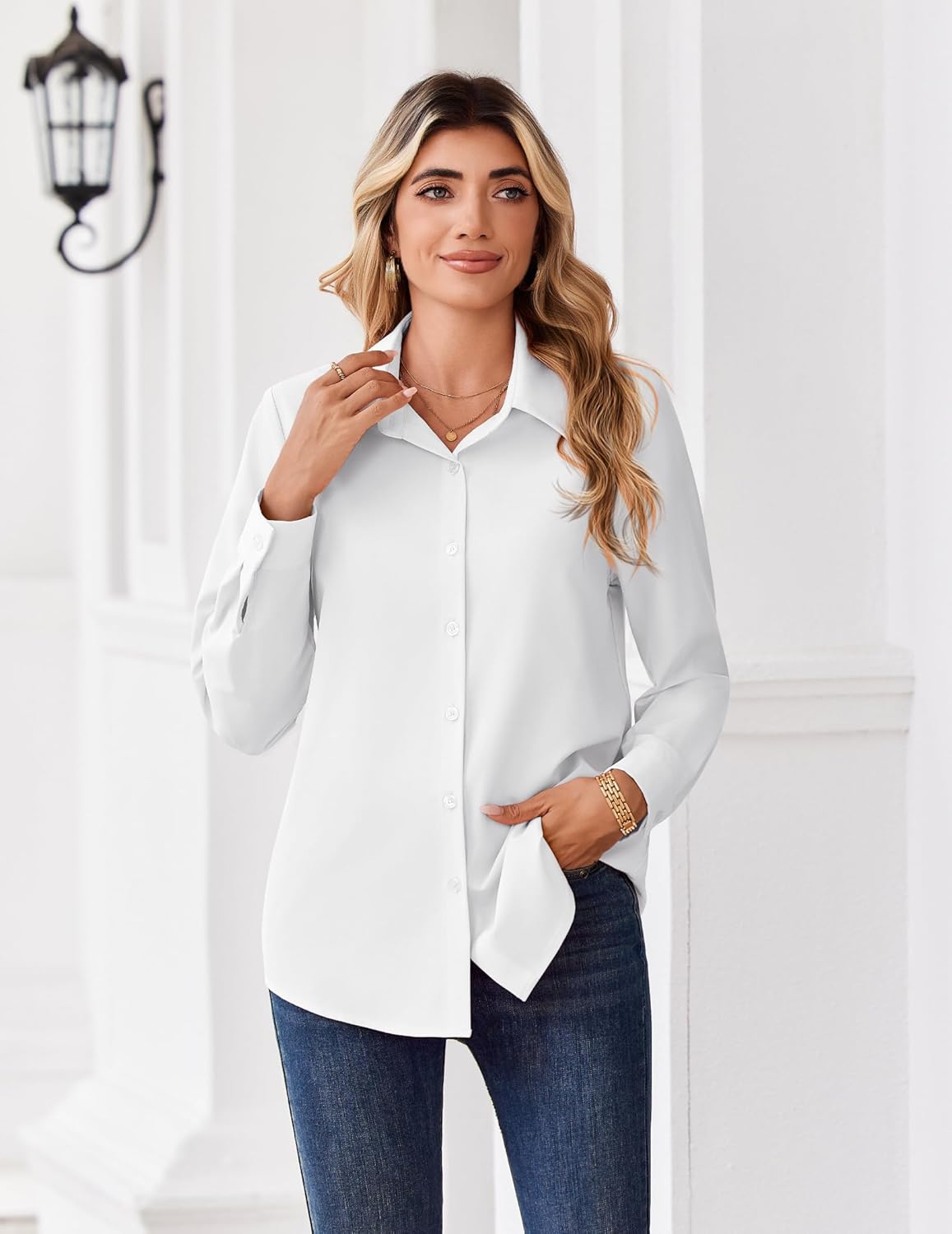 Zeagoo Button Down Shirts for Women Dressy Floral Printed Long Sleeve Blouse Business Casual Work Tops - Image 3