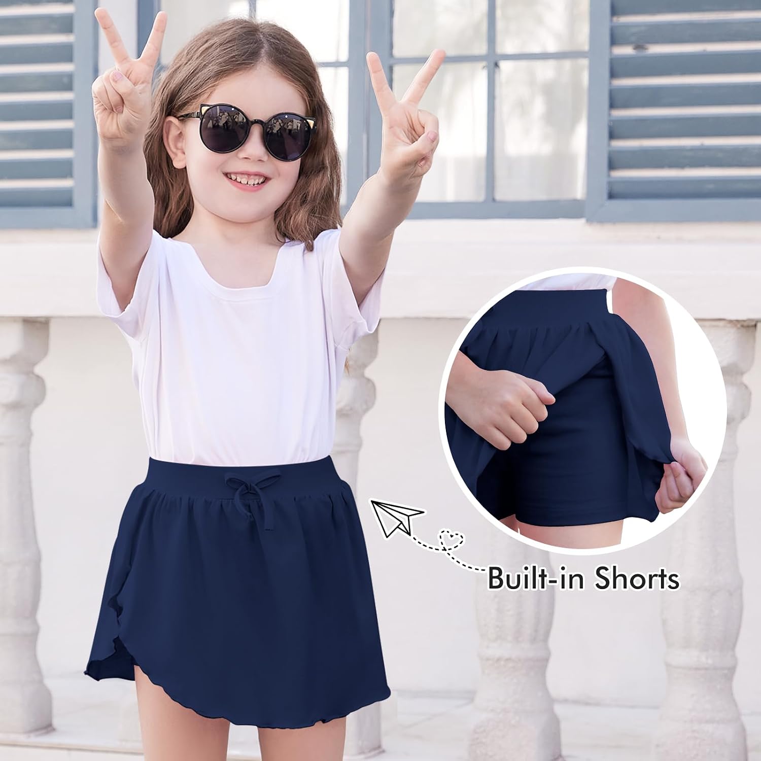 2 Pack Toddler Girls Skirts Skorts Built in Shorts Elastic Flared Baby Flowy Tennis Athletic Skirts Skorts for Girls