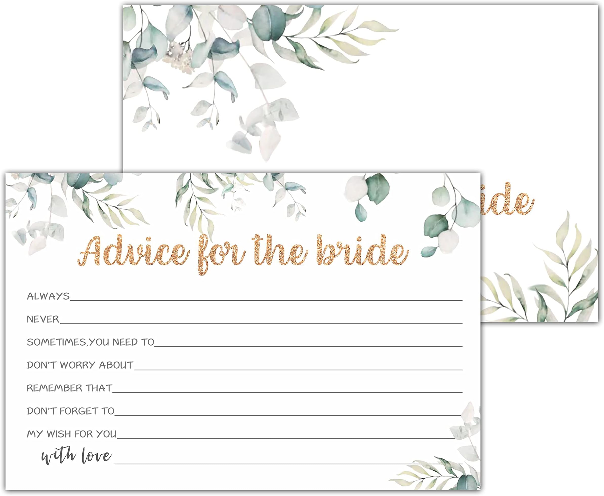 Greenery Advice For The Bride Cards, Wedding Advice for Bride To Be Bridal Shower,Decorations Party Supply，25 Cards (bb005-JYK 010HL)