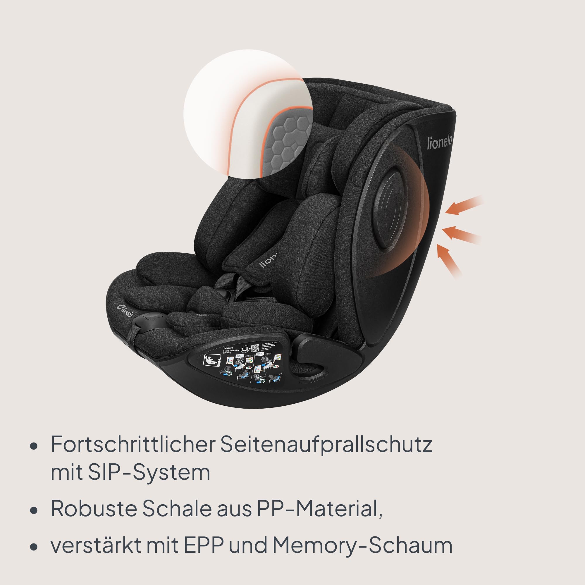 Lionelo Moxie Next i-Size Kindersitz 40–105 cm (0–4 Jahre) ISOFIX, RWF/FWF | Für Babys & Kinder, 360° Drehbar Mit Basis Kompatibel, SIP Seitenaufprallschutz, Verstellbar, Modulares System, ECE R129