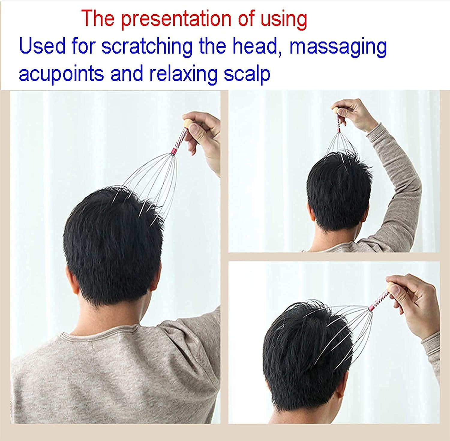JUDEE Manual Head Massager Scalp Scratcher 12 Finger Body Relaxing Hair Massage Hand Massager Held Pain Relief And Growth Neck Octopus Pointer For Men, Women (Silver)