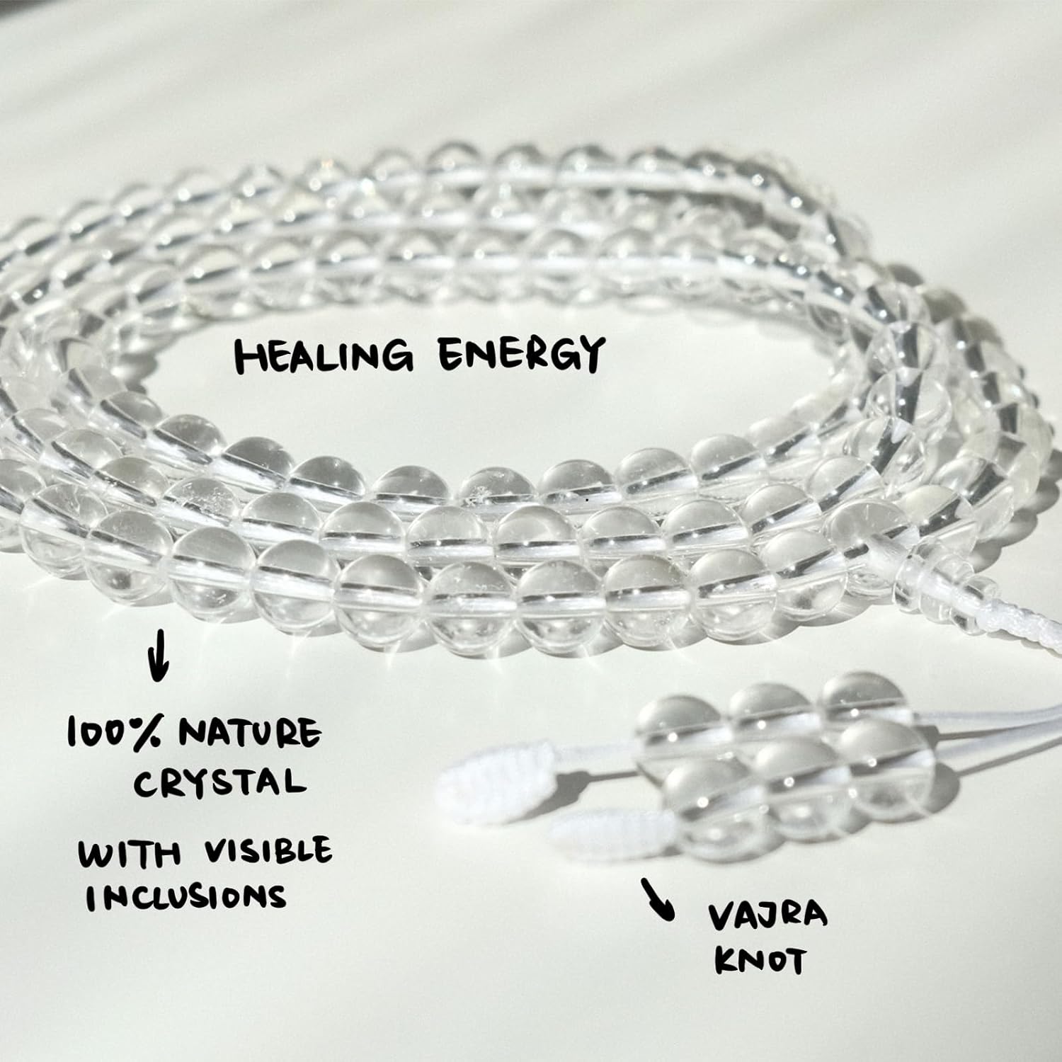 Authentic Tibetan Natural Crystal Mala Beads 108, Buddhist Prayer Beads Sphatik Mala, Clear Quartz Gemstone Bracelets, Meditation Chakra Necklace for Women and Men - Image 3