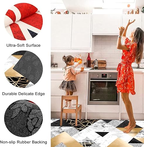 Miniatura 4 de Alfombra de área sin costuras, patrón geométrico, líneas doradas, purpurina, negro, acuarela, gris, lavable, de 6 x 9 pies, alfombras grandes para