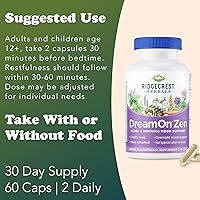 Vista 4 de Ridgecrest Herbals DreamOn Zen, suplemento de apoyo para dormir, sin melatonina, magnesio, 5-HTP, lavanda, manzanilla, valeriana, bálsamo de limón