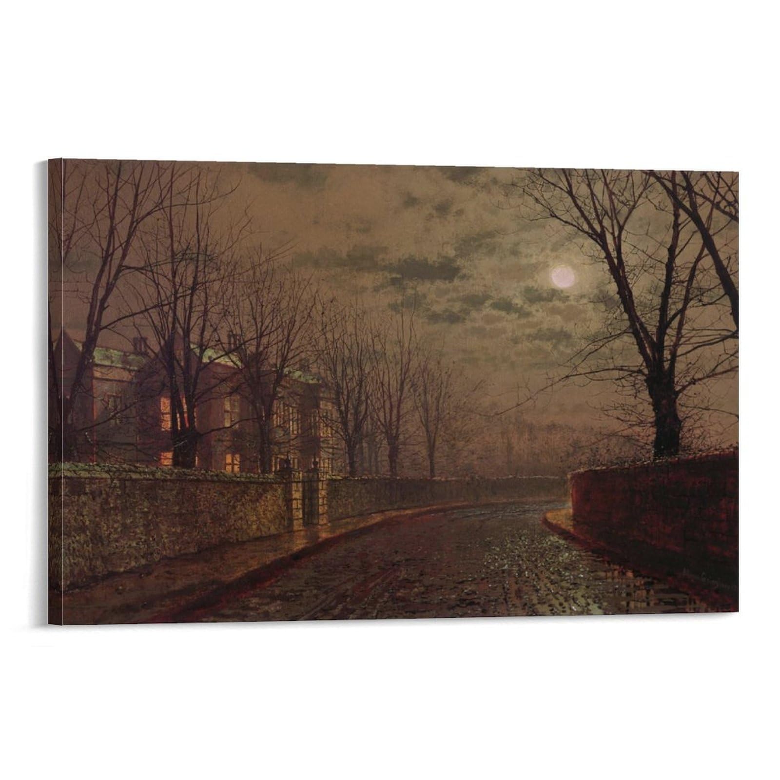 Moonlit Street Scene By John_Atkinson_Grimshaw Wall Art Prints Poster Canvas Wall Art Poster Decorative Modern Home Print Picture Artworks Posters 08x12inch(20x30cm)