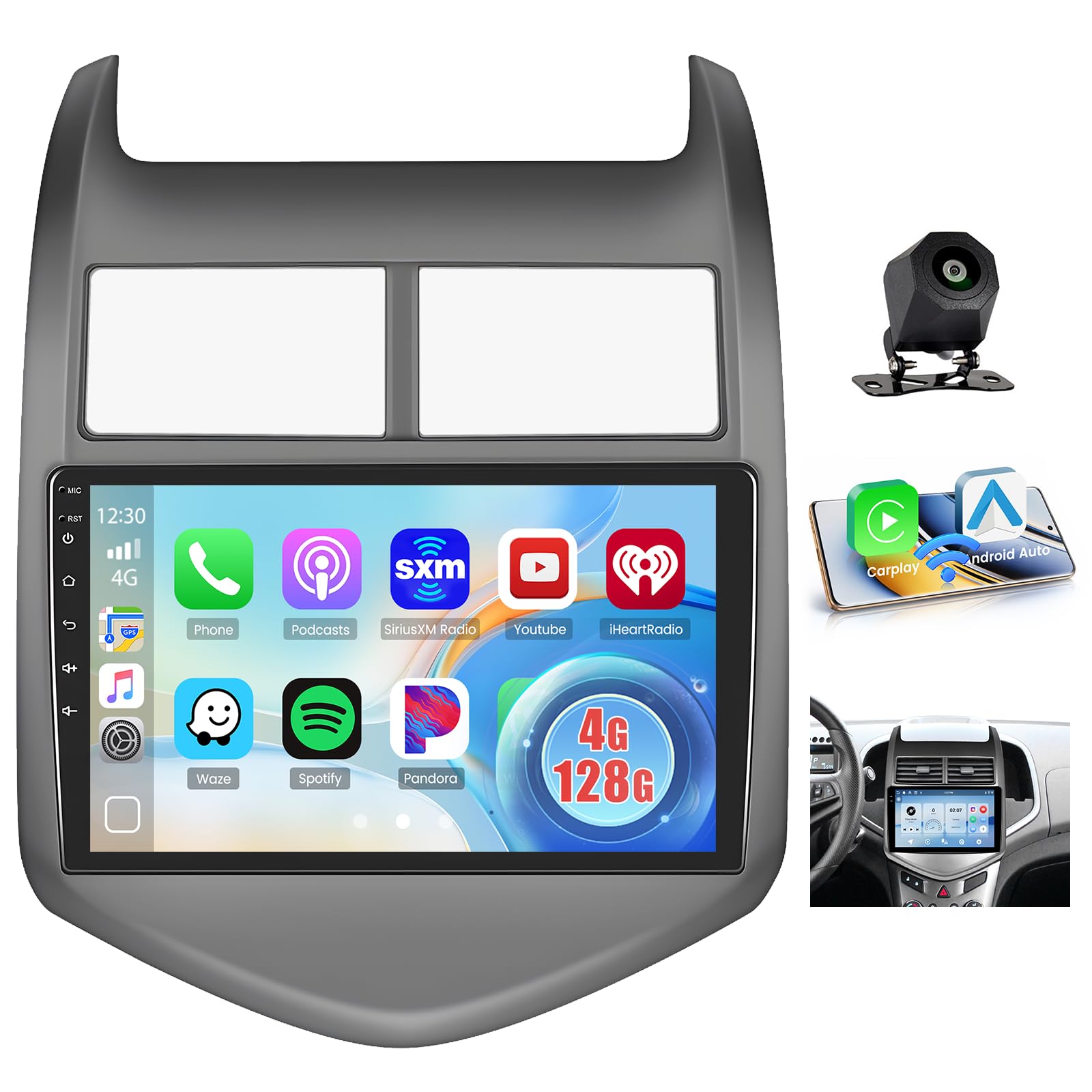 [4+128G] Android 15 Radio for Chevy Sonic 2011 2012 2013 2014 2015, 9” Incell Full Touchscreen Stereo Wireless CarPlay/Android Auto Bluetooth GPS