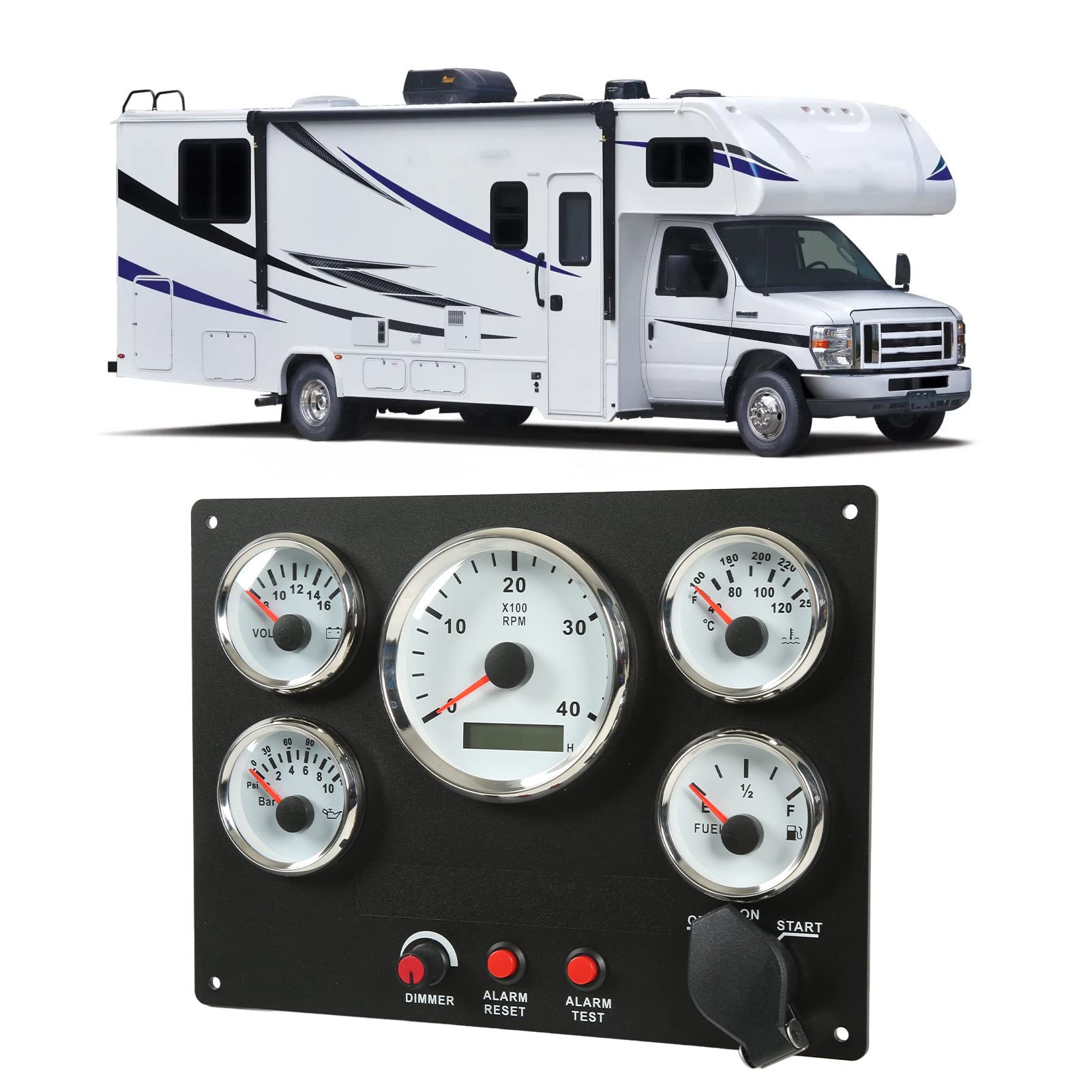 Comprehensive Marine Instrument Panel with 5 Gauge Set Tachometer Fuel Temperature Oil Pressure Voltmeter for Boats and Yachts