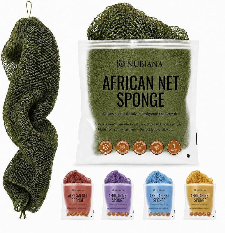 Esponja de banho de tela africana Nubiana com nós, verde-oliva nigeriano, 114,3 cm