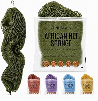 Nubiana African Net Sponge with Knots, 45in Nigerian Olive Green Scrub