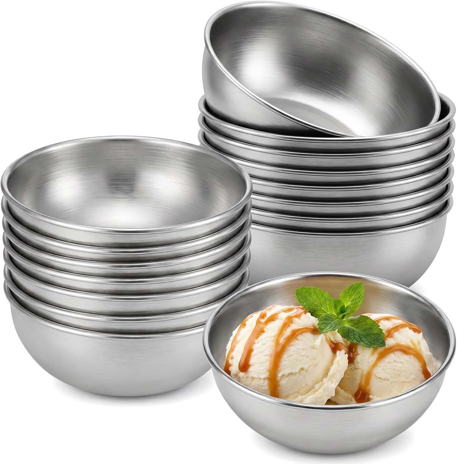 24 Pack 3.3inch Stainless Steel Bowls for Dipping, Metal Bowls for Sauces, Small Stainless Steel Bowl Set for Condiments, Appetizer Plates, Sushi Soy Sauce Dishes, Silve