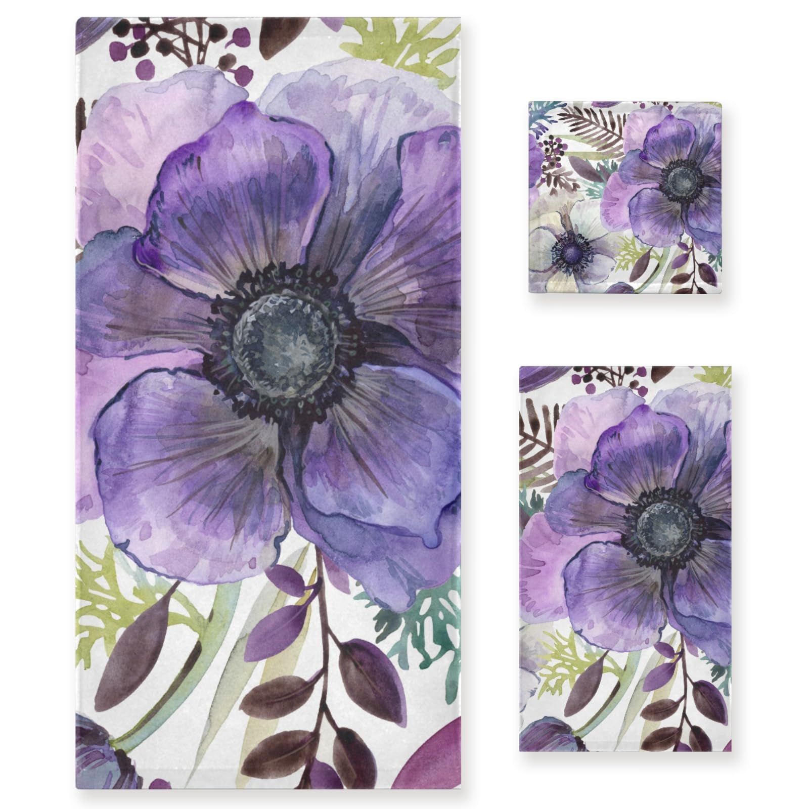 Tatenale Decorative Towels for Bathroom Bath Towel Sets Absorbent Microfiber Fancy Beach Towels Bathroom Towel and Washcloth Sets Purple Floral