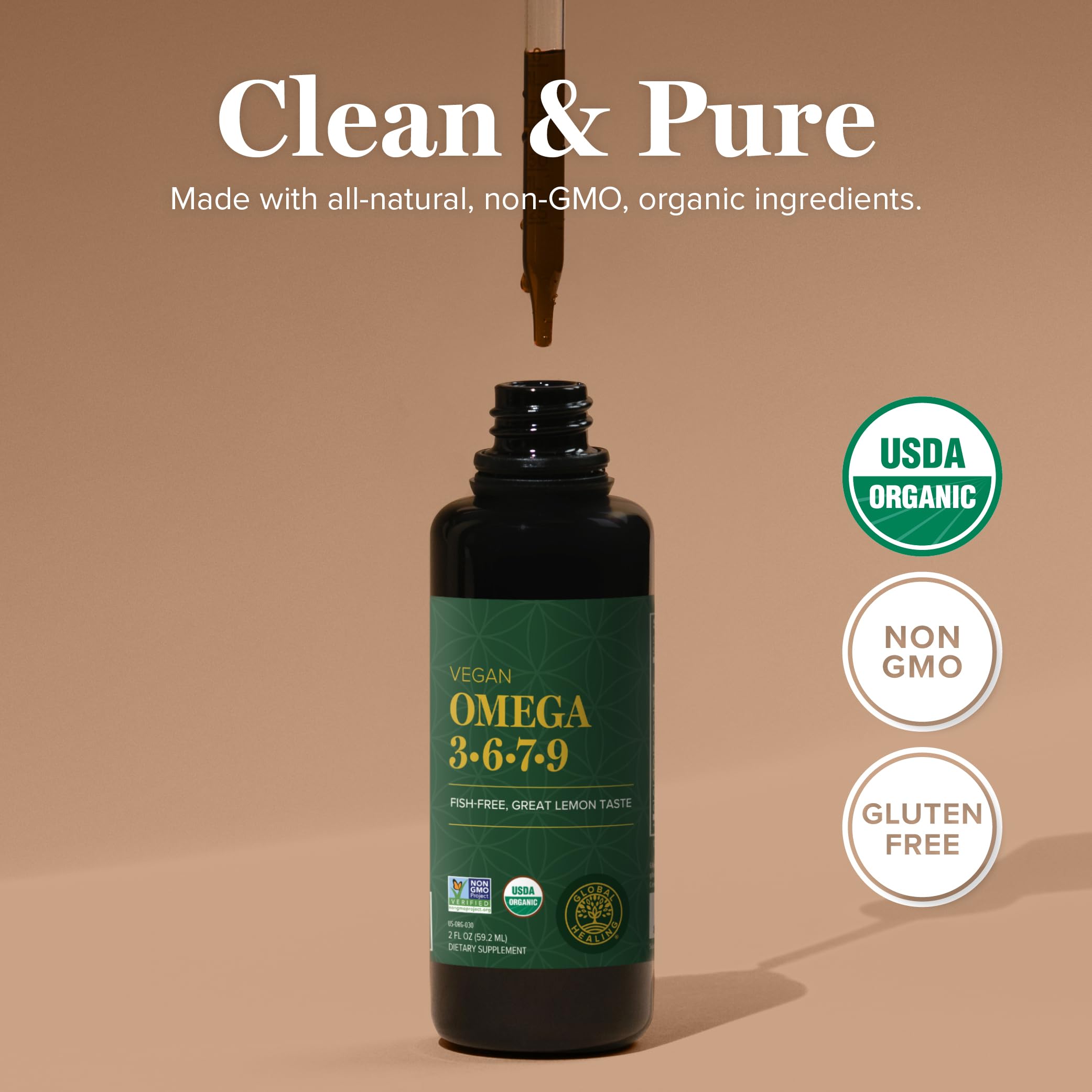 Global Healing Organic Omega 3 6 9 and 7 (Seaberry CO2 Extract) - Fish-Free, Non-GMO Omega 3 Supplement for Women & Men, Contains Perilla Seed & Flaxseed Oil - Fish Oil Alternative - 2 Fl Oz — Amazon image 5
